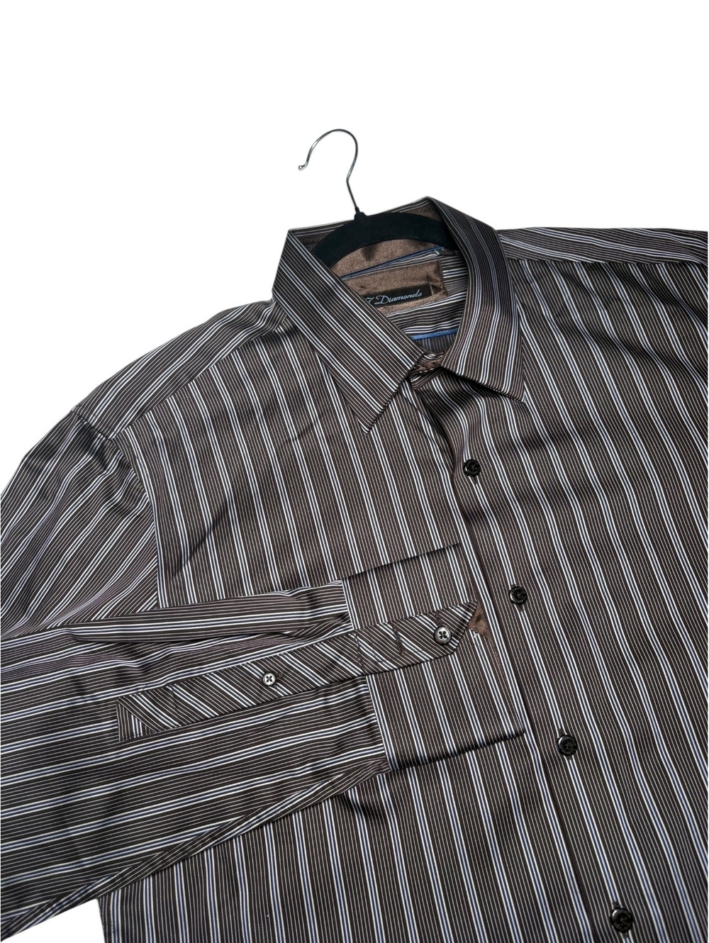 7 Diamonds 100% Cotton Brown Blue Striped Men's Large Long Sleeve Dress Shirt